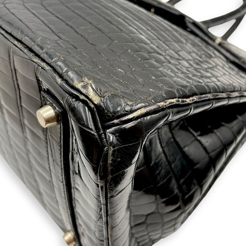 Birkin 35 Black in Shiny Porosus Palladium hardware C110446 9