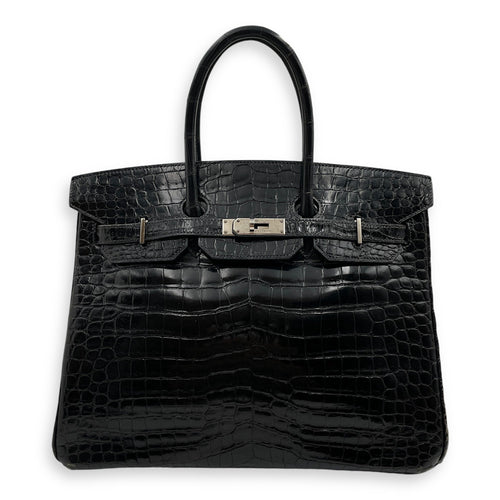 Birkin 35 Black in Shiny Porosus Palladium hardware C110446 1