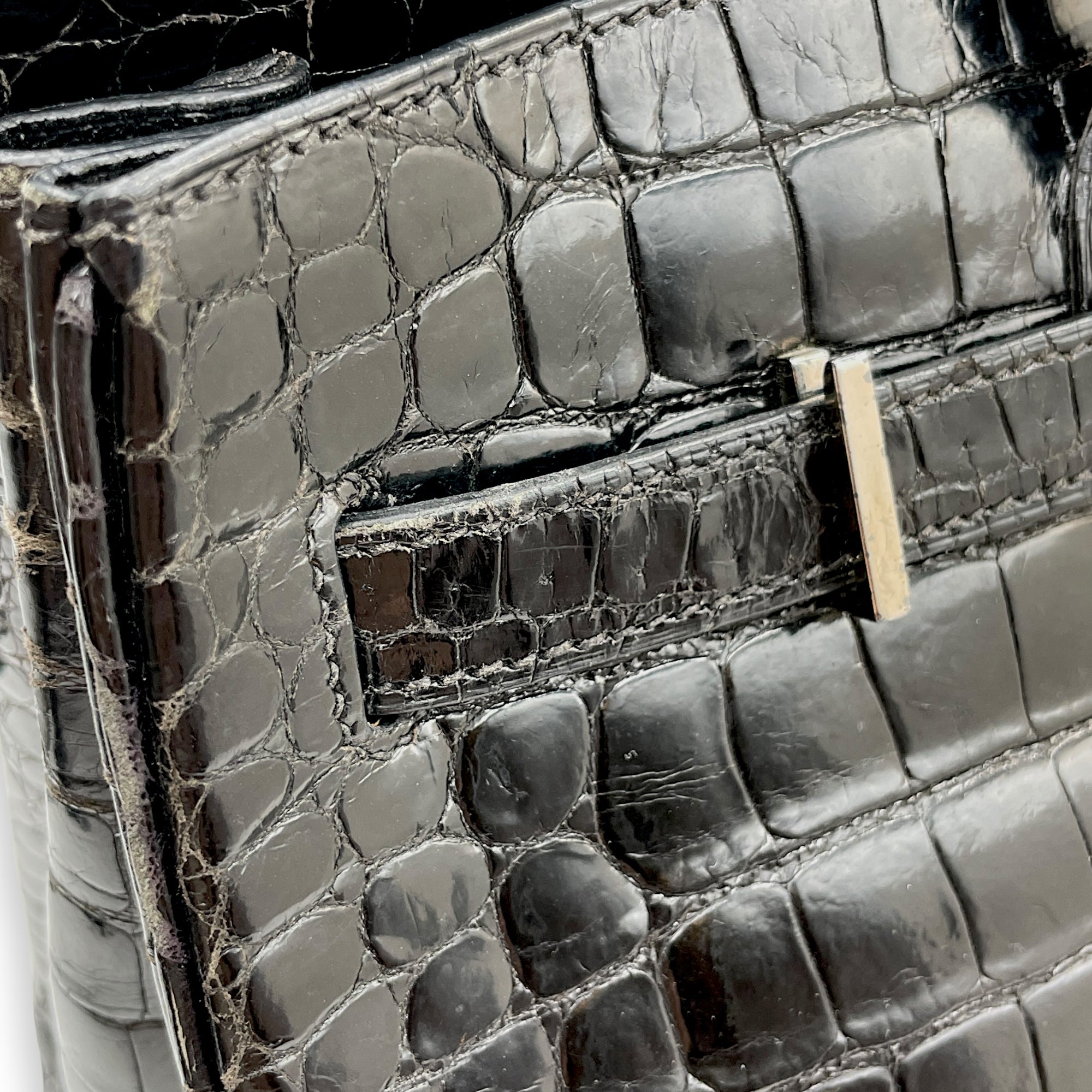Birkin 35 Black in Shiny Porosus Palladium hardware C110446 11