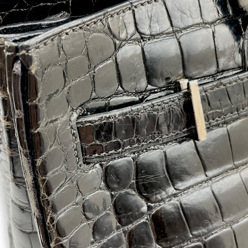 Birkin 35 Black in Shiny Porosus Palladium hardware C110446 11