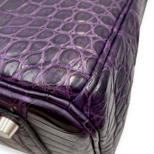 Birkin 35 Amethyst in Matte Porosus, Palladium hardware