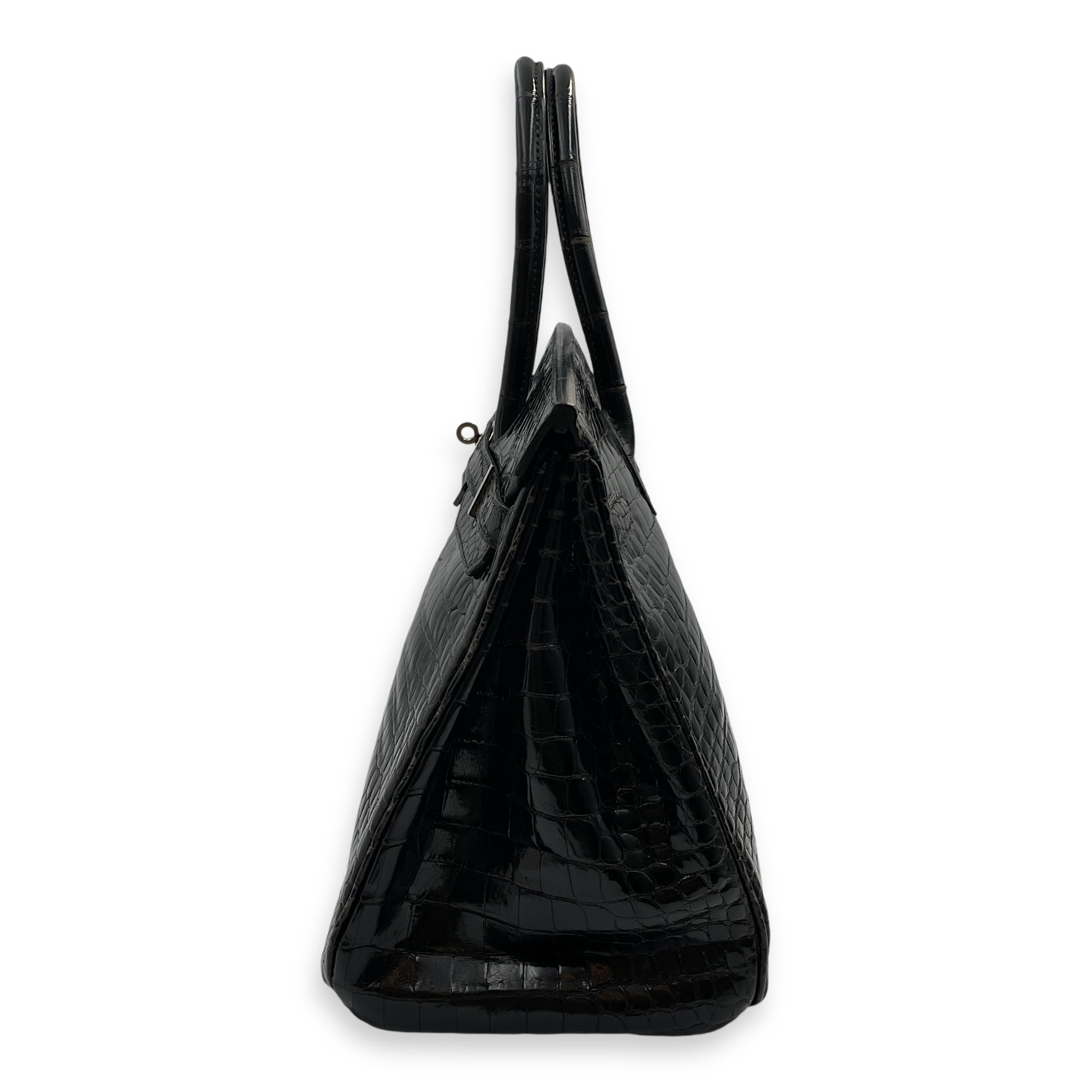 Birkin 35 Black in Shiny Porosus Palladium hardware C110446 4