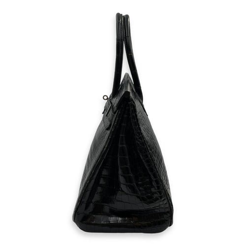 Birkin 35 Black in Shiny Porosus Palladium hardware C110446 4