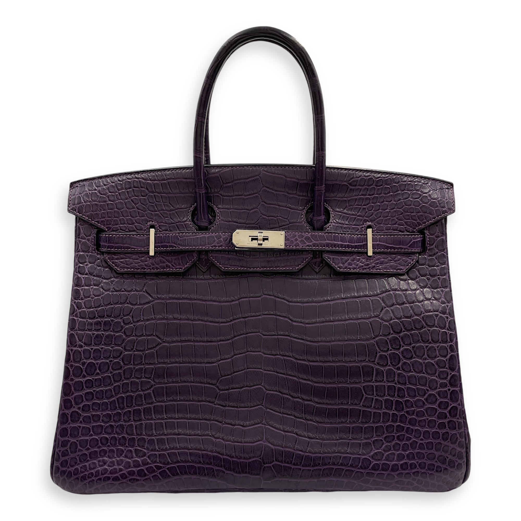 Birkin 35 Amethyst in Matte Porosus, Palladium hardware