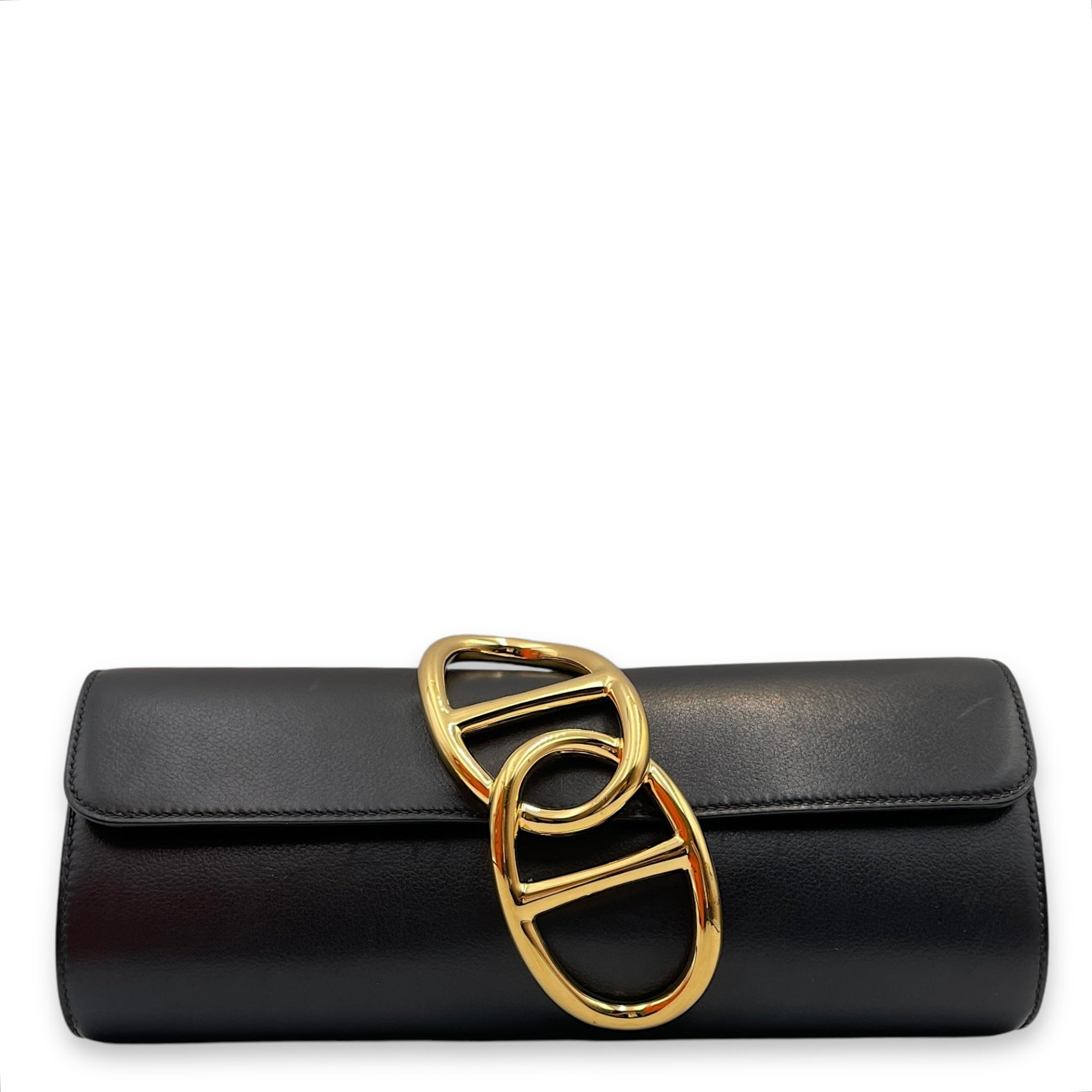 Egee Clutch Black in Evergraine, Gold hardware