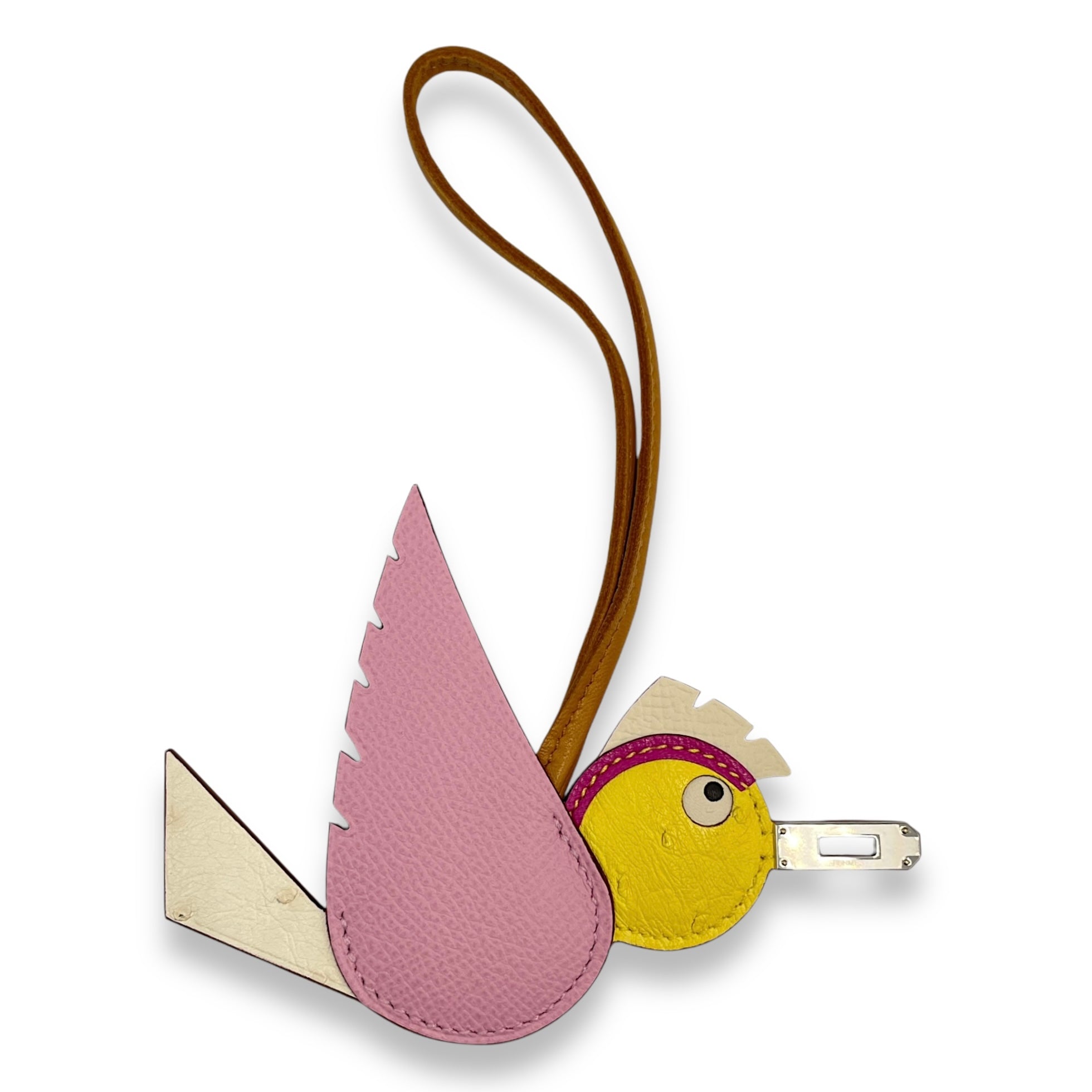 Bird Charm Jaune de naples/Mauve Sylvestre Bag Accessory in Ostrich/Epsom, Palladium hardware