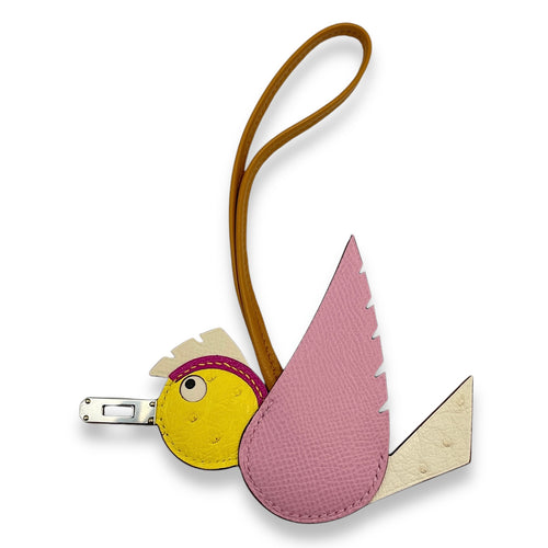 Bird Charm Jaune de naples/Mauve Sylvestre Bag Accessory in Ostrich/Epsom, Palladium hardware