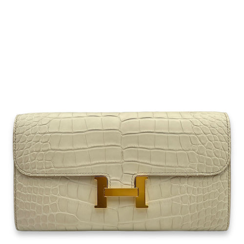 Constance To Go Beton Wallet On Chain in Matte Alligator, Gold hardware