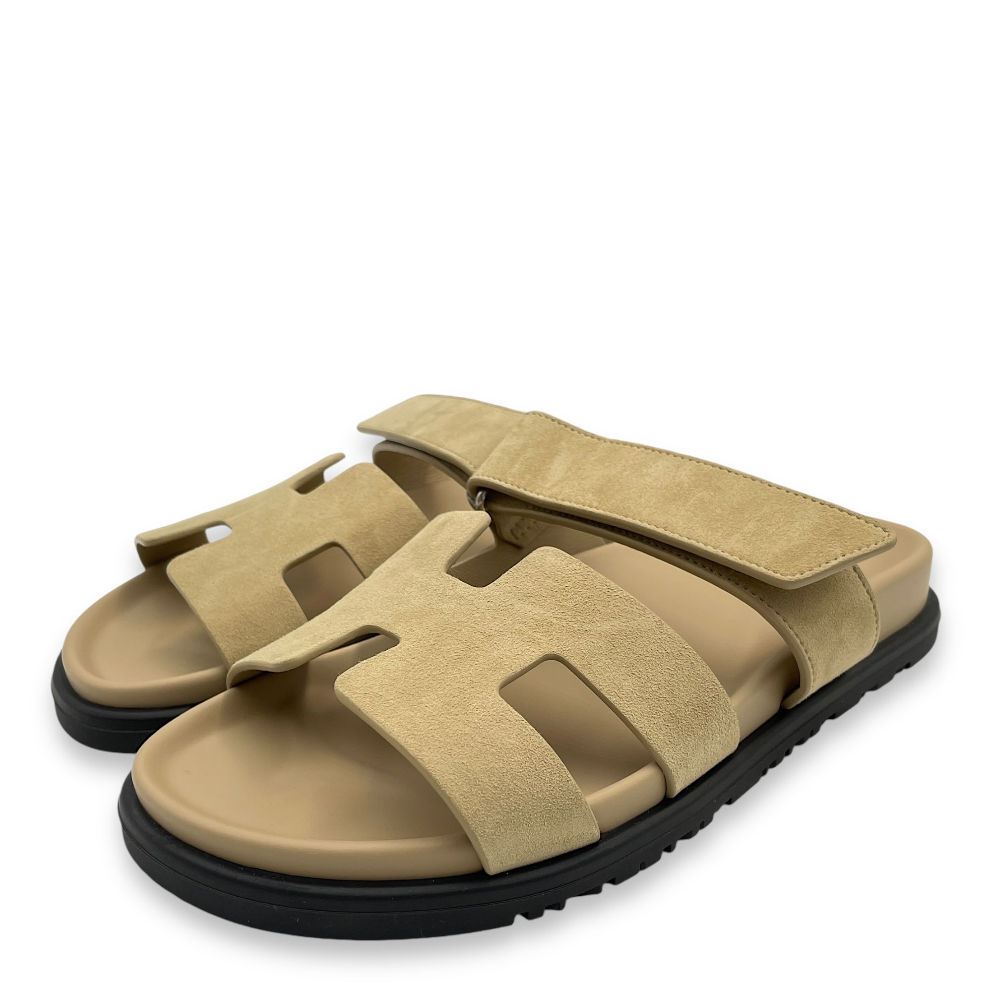 Chypre 37 Beige Lin Sandals in Suede Leather