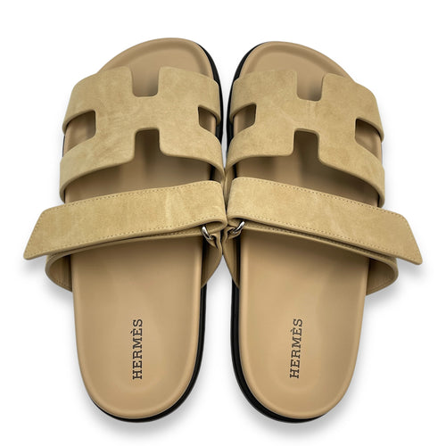 Chypre 37 Beige Lin Sandals in Suede Leather