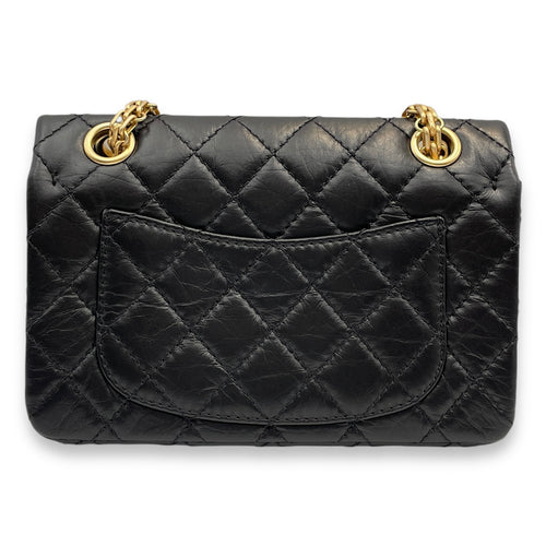 Reissue Flap Mini Black Crossbody Bag in Distressed Leather, Gold hardware