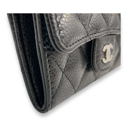 Card Holder Black in Caviar Leather, Silver hardware