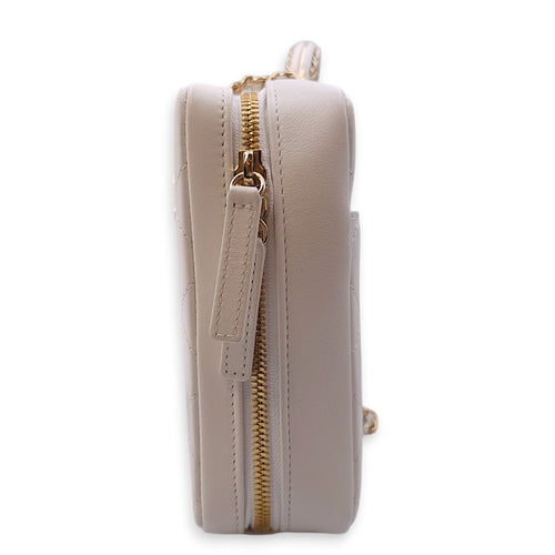 Quilted Camera Case with Round Handle 13x16x5.5cm White Shoulder Bag in Calfskin, Gold hardware