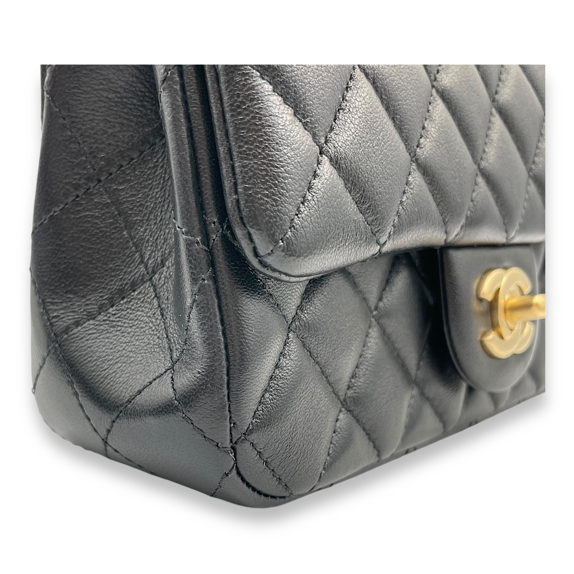 Pearl Crush Rectangle Mini Black Crossbody Bag in Lambskin, Gold hardware