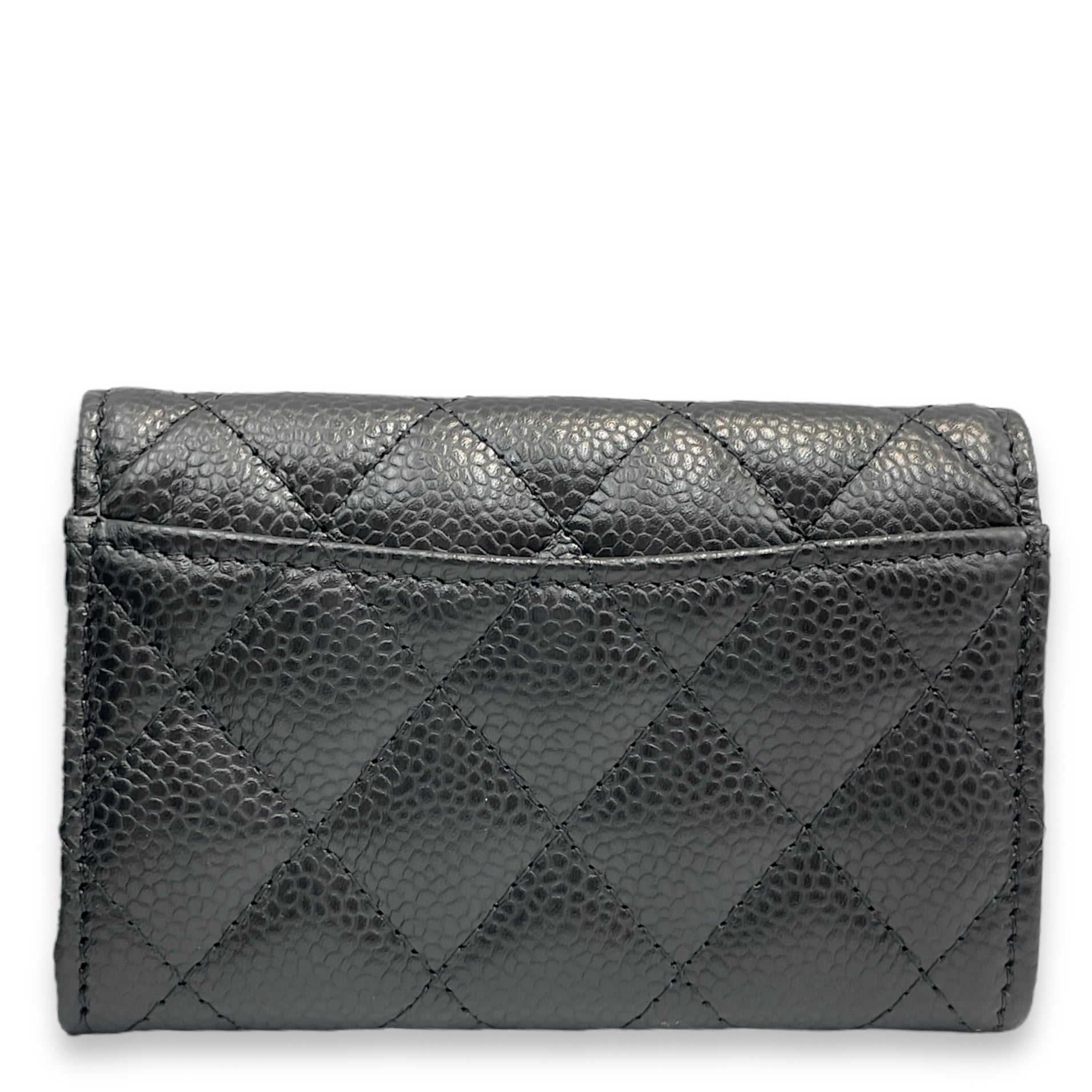 Card Holder Black in Caviar Leather, Silver hardware