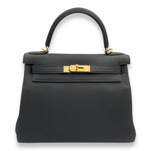 Kelly 28 Black in Togo, Gold hardware