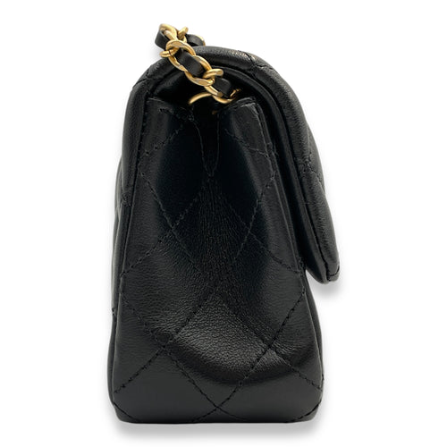 Pearl Crush Rectangle Mini Black Crossbody Bag in Lambskin, Gold hardware