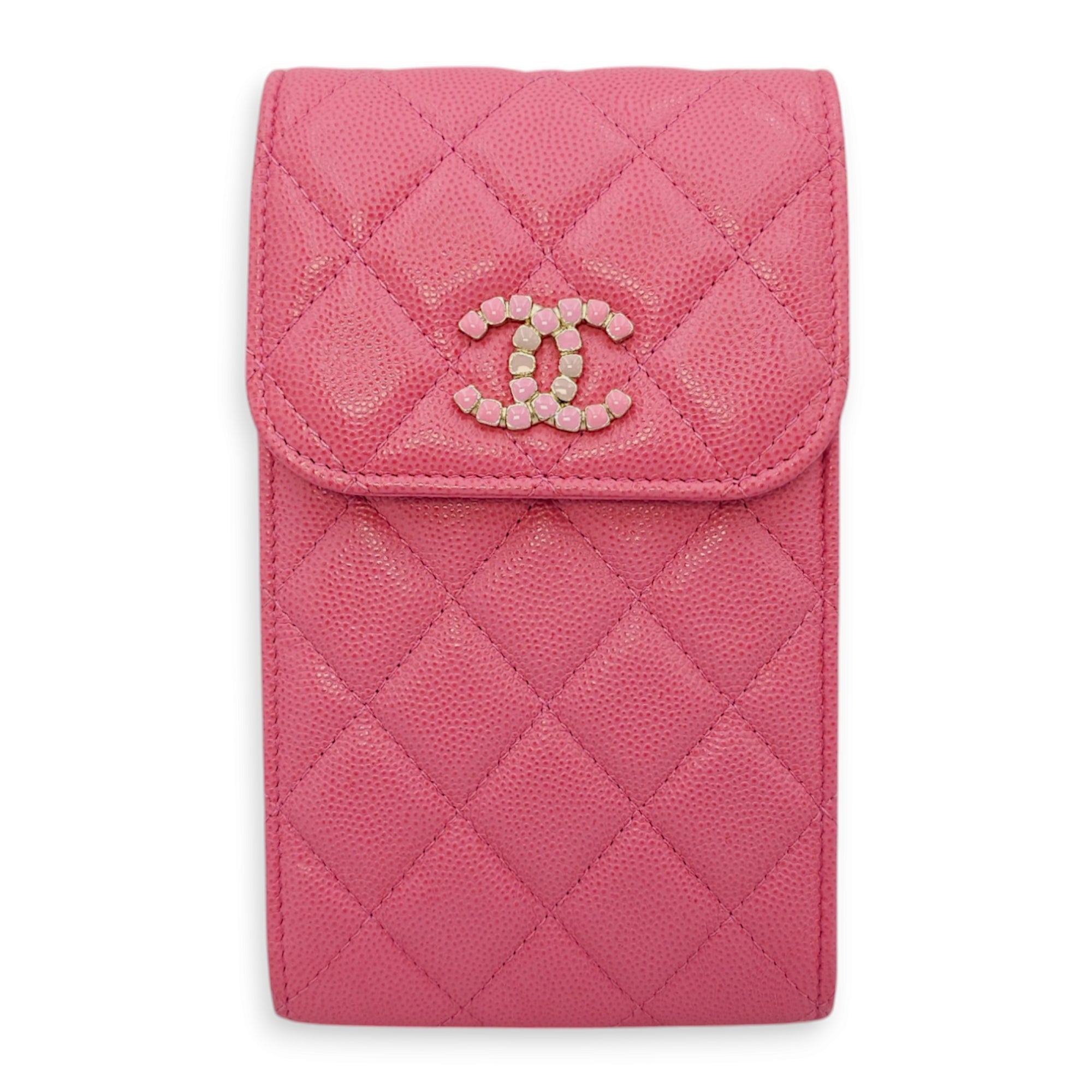 CC Phone & Airpod Holder Pink Crossbody Bag in Caviar Leather, Gold hardware