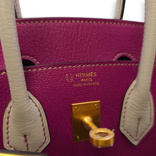 Birkin 25 Purple in Chevre Mysore, Brushed Gold hardware