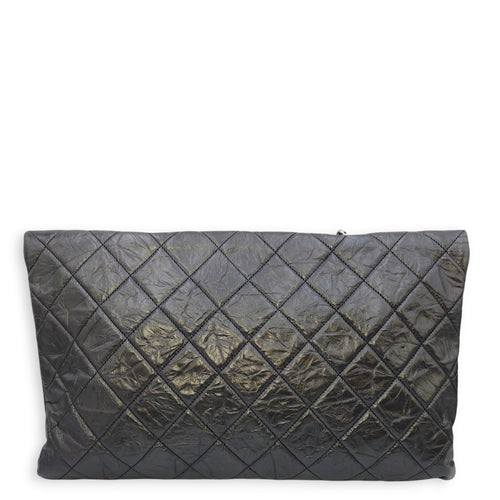 Seasonal Quilted Big Bang Flap 40x24cm Black Shoulder Bag in Crumpled calf leather, Silver hardware