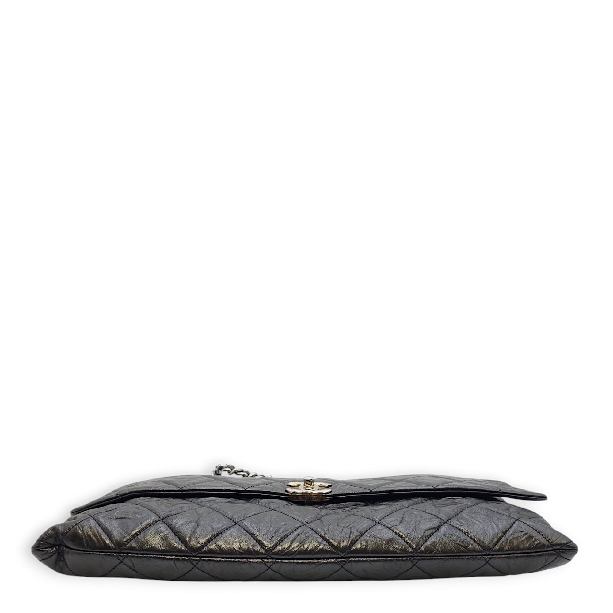 Seasonal Quilted Big Bang Flap 40x24cm Black Shoulder Bag in Crumpled calf leather, Silver hardware