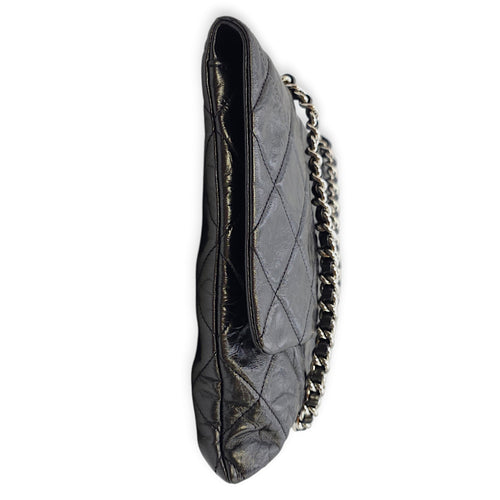 Seasonal Quilted Big Bang Flap 40x24cm Black Shoulder Bag in Crumpled calf leather, Silver hardware