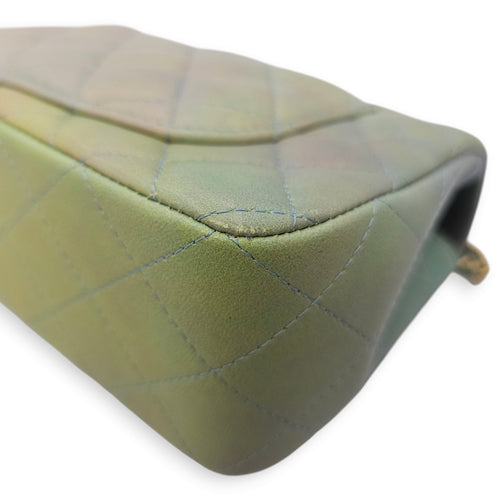 Rectangle with Top Handle Mini Green Crossbody Bag in Lambskin, Gold hardware