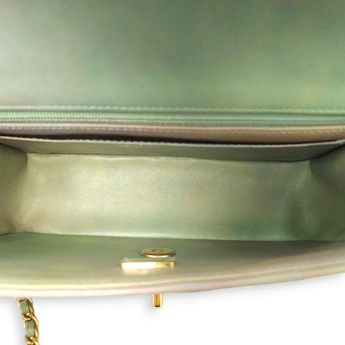 Rectangle with Top Handle Mini Green Crossbody Bag in Lambskin, Gold hardware