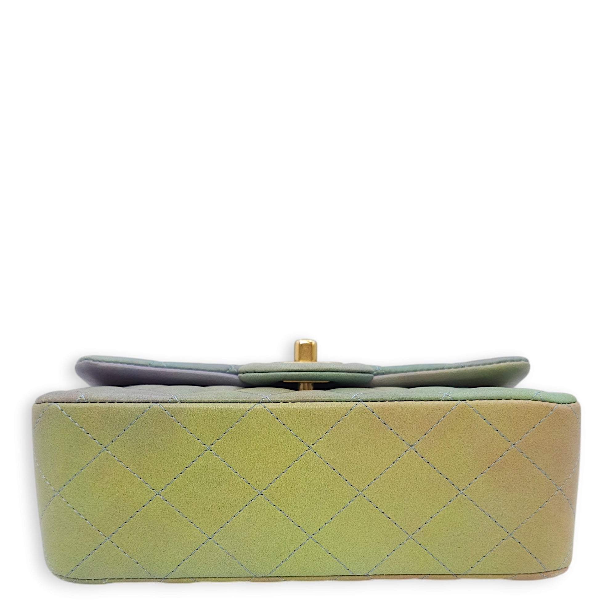 Rectangle with Top Handle Mini Green Crossbody Bag in Lambskin, Gold hardware