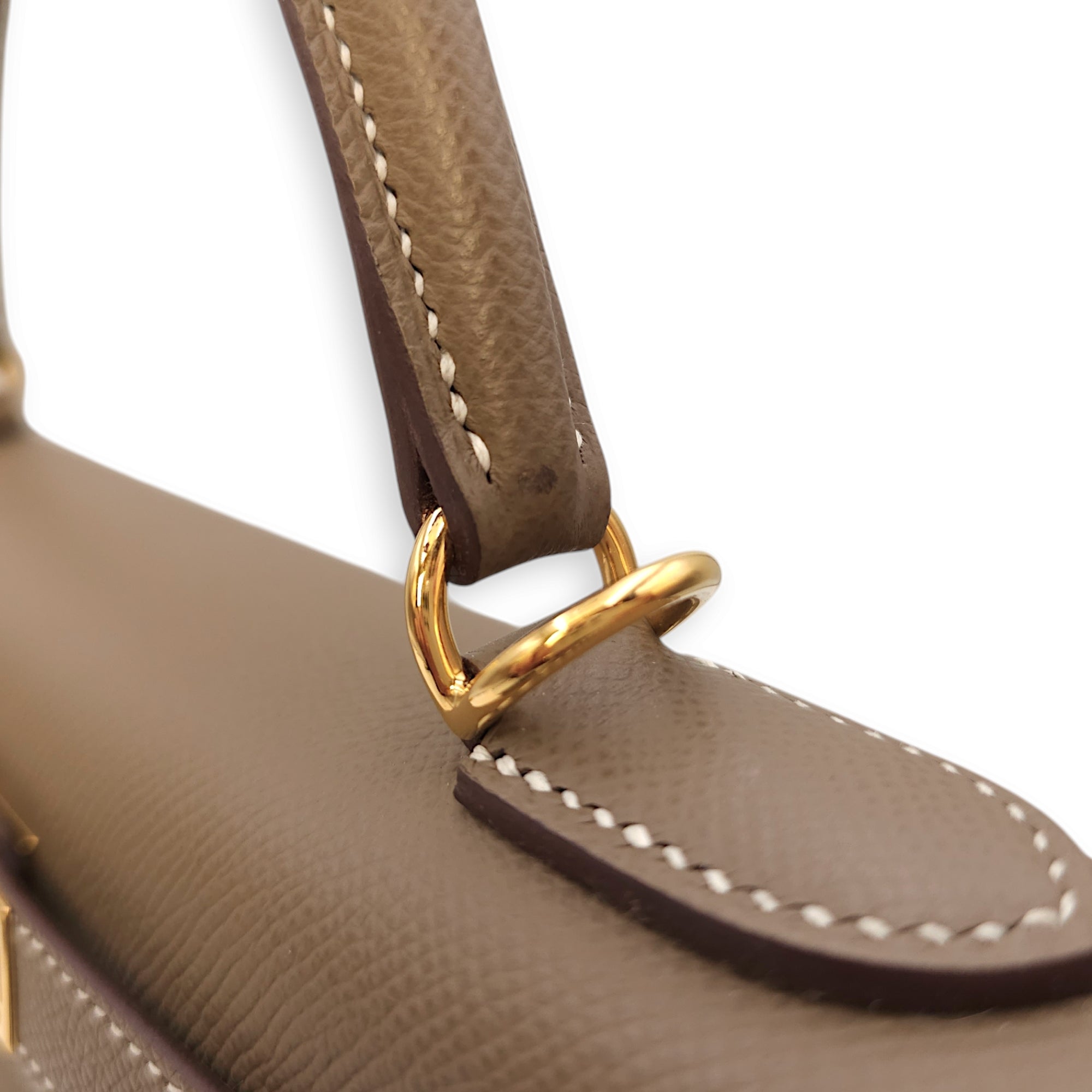 Sellier Kelly 28 Etoupe in Epsom, Gold hardware