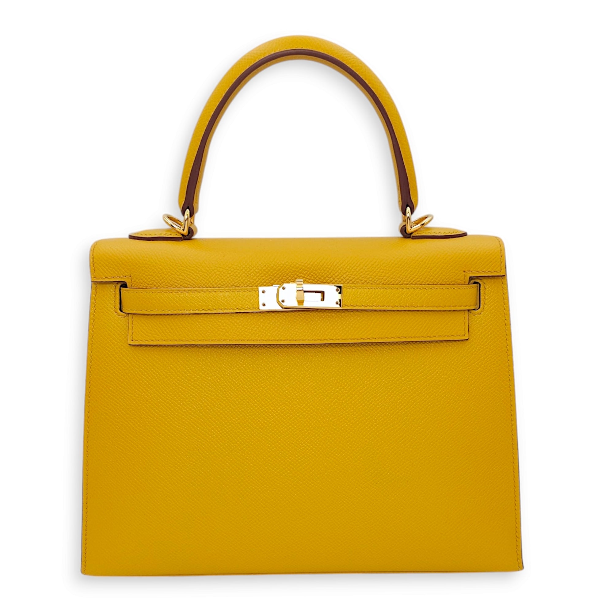 Sellier Kelly 25 Jaune Ambre in Epsom, Gold hardware