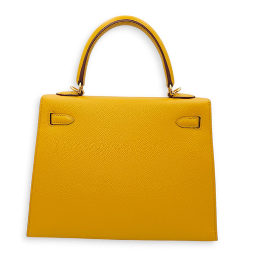 Sellier Kelly 25 Jaune Ambre in Epsom, Gold hardware