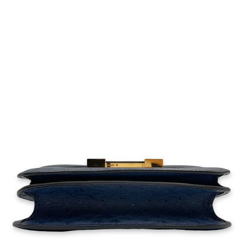 Constance 18 Blue Iris in Ostrich, Gold hardware