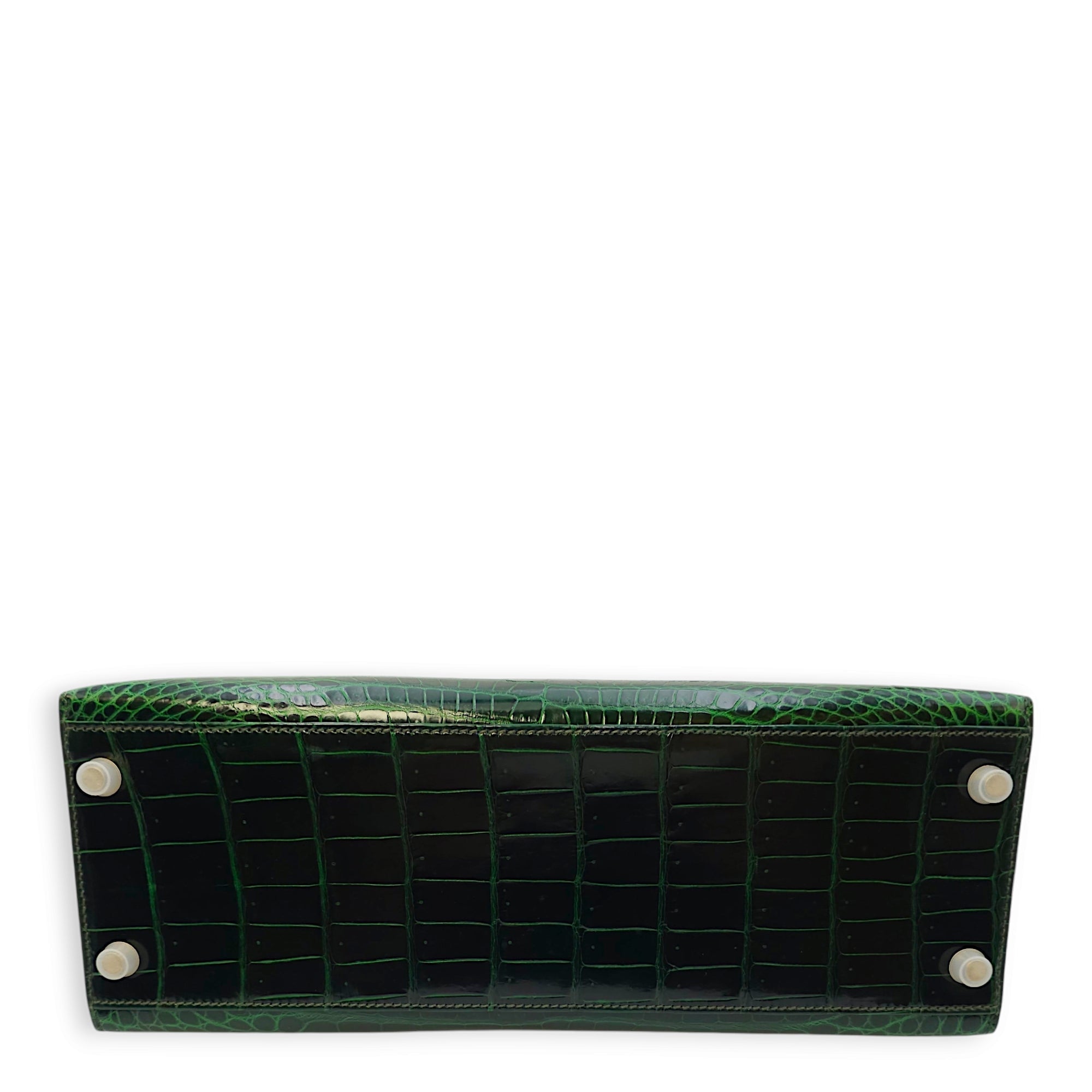 Sellier Kelly 32 Vert Fonce in Shiny Porosus Gold hardware CL2406-2734 5