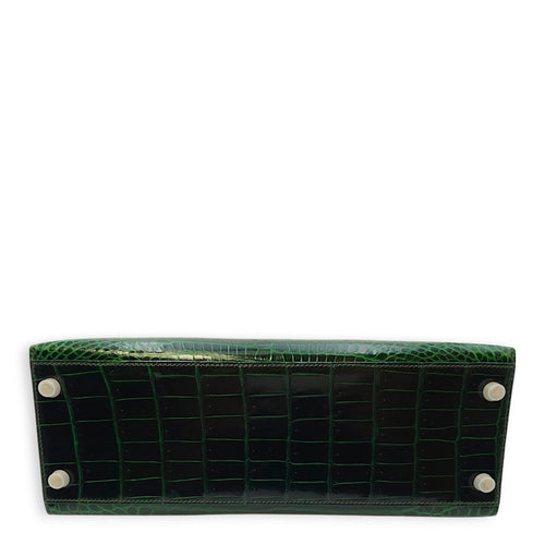 Sellier Kelly 32 Vert Fonce in Shiny Porosus Gold hardware CL2406-2734 5