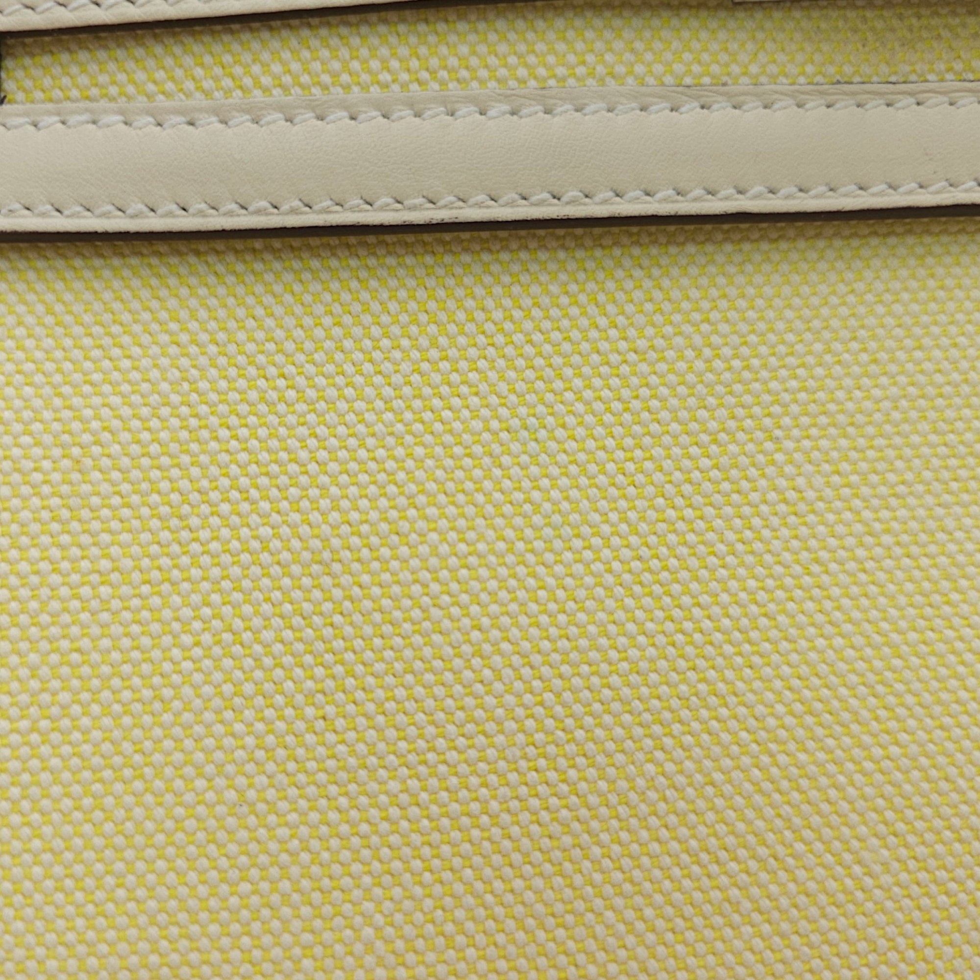 Sellier Kelly 28 Nata/Jaune/Citron-Ecru in Swift/Toile, Palladium hardware