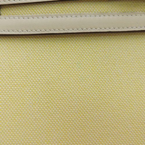 Sellier Kelly 28 Nata/Jaune/Citron-Ecru in Swift/Toile, Palladium hardware