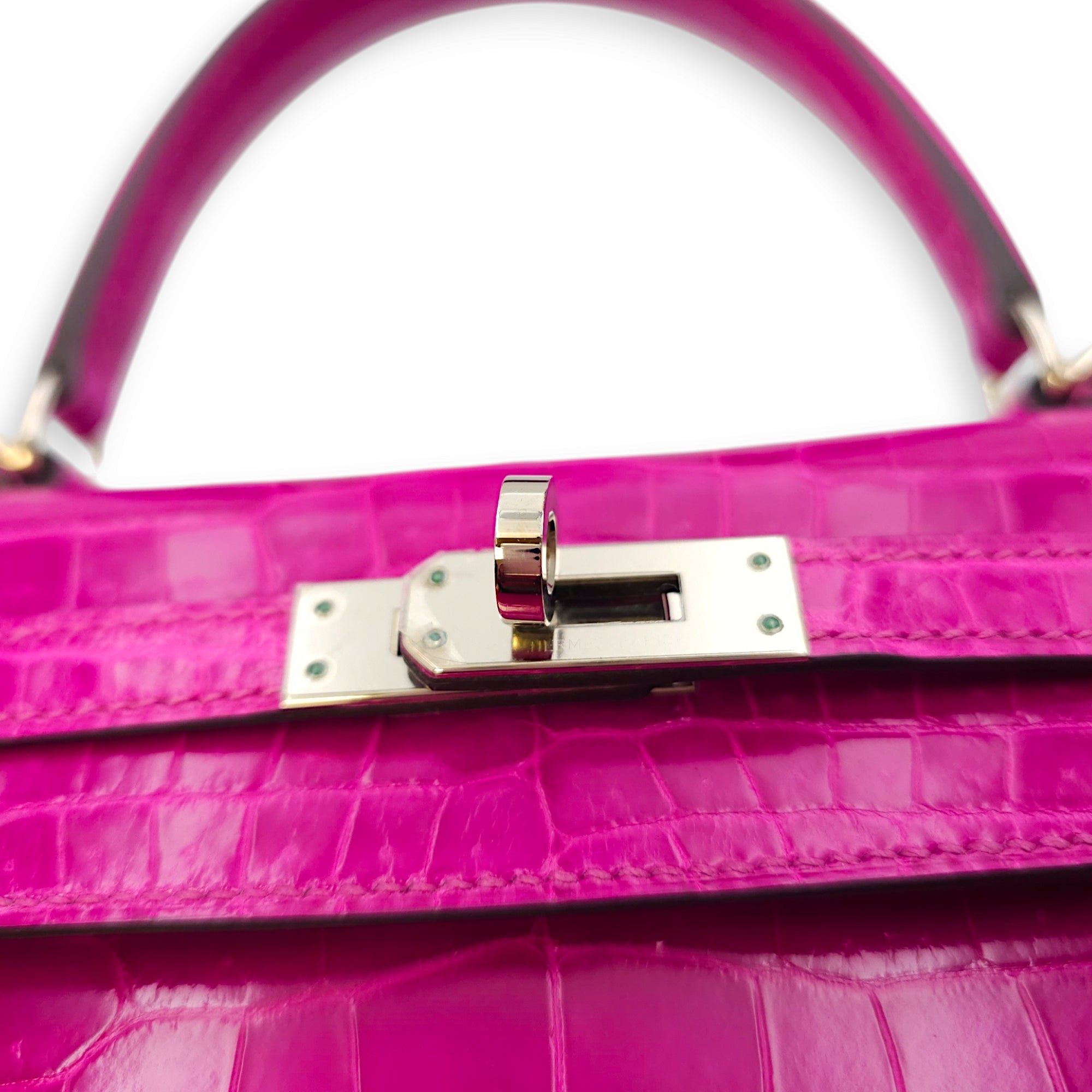 Sellier Kelly 25 Pourpre in Shiny Niloticus Palladium hardware