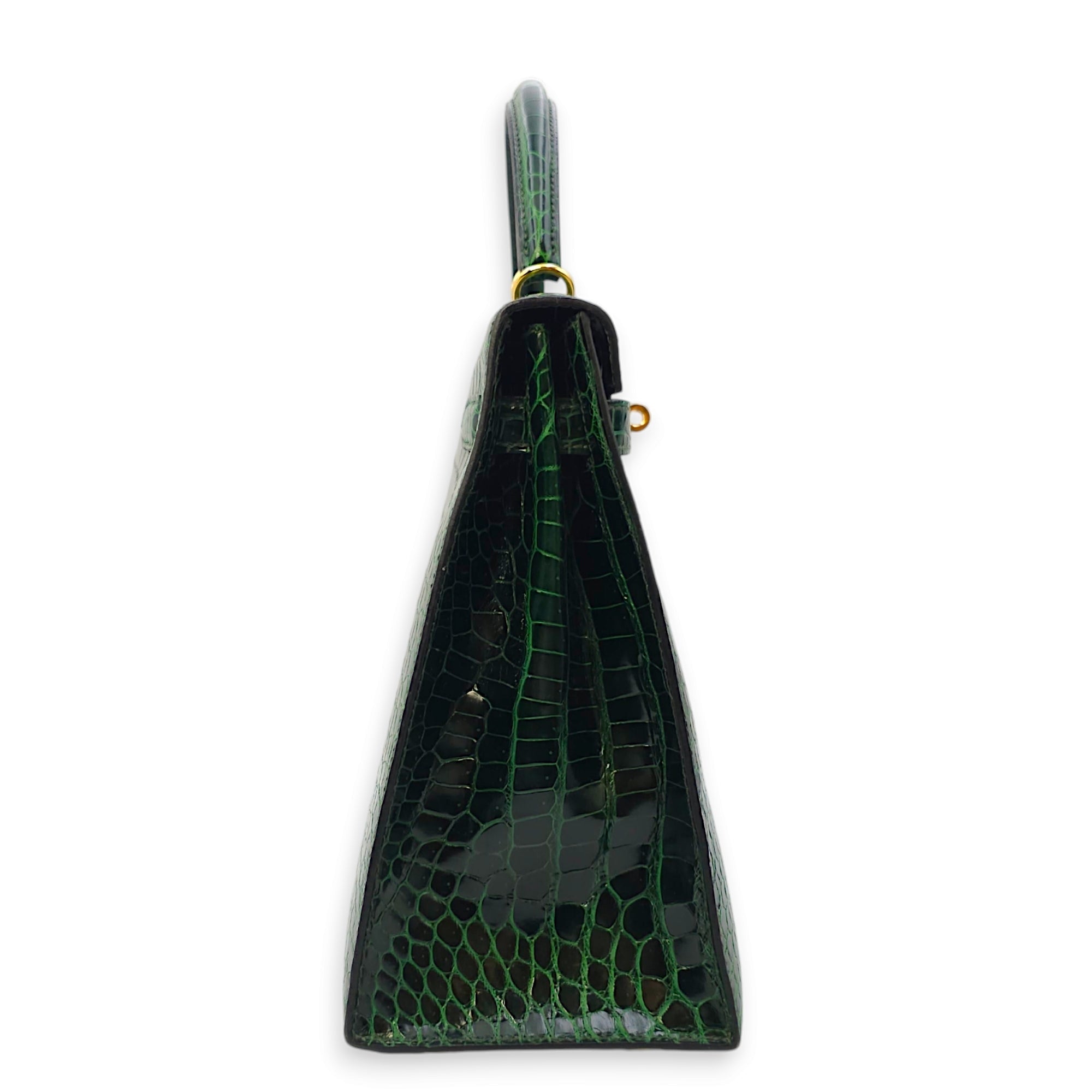 Sellier Kelly 32 Vert Fonce in Shiny Porosus Gold hardware CL2406-2734 4