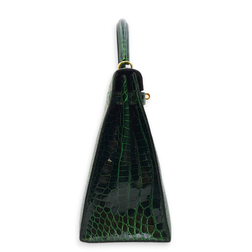 Sellier Kelly 32 Vert Fonce in Shiny Porosus Gold hardware CL2406-2734 4
