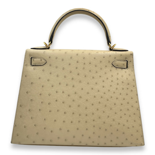 Sellier Kelly 28 Parchemin in Ostrich, Gold hardware