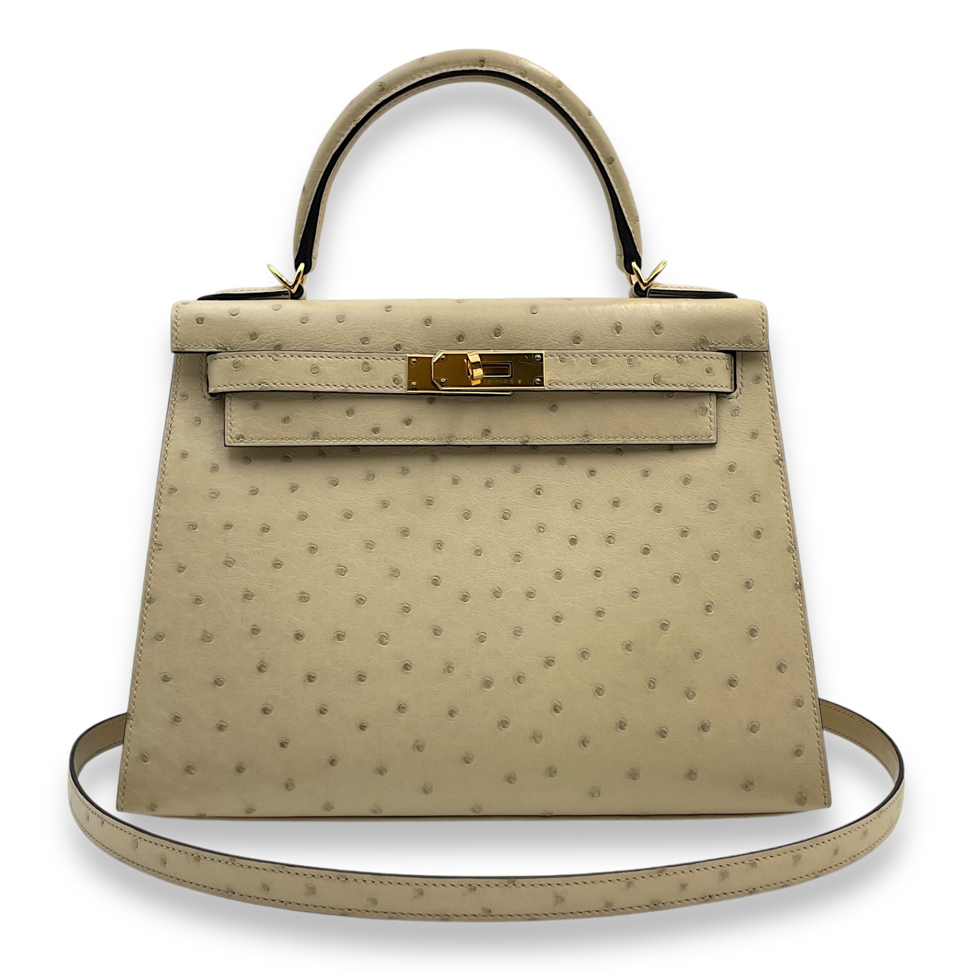 Sellier Kelly 28 Parchemin in Ostrich, Gold hardware