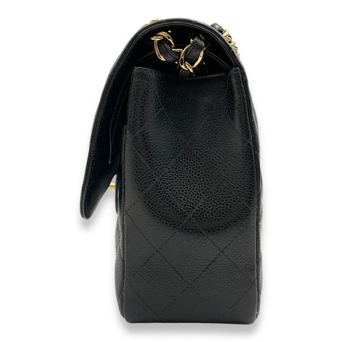 Classic (DF) Jumbo Black Shoulder Bag in Caviar Leather, Gold hardware