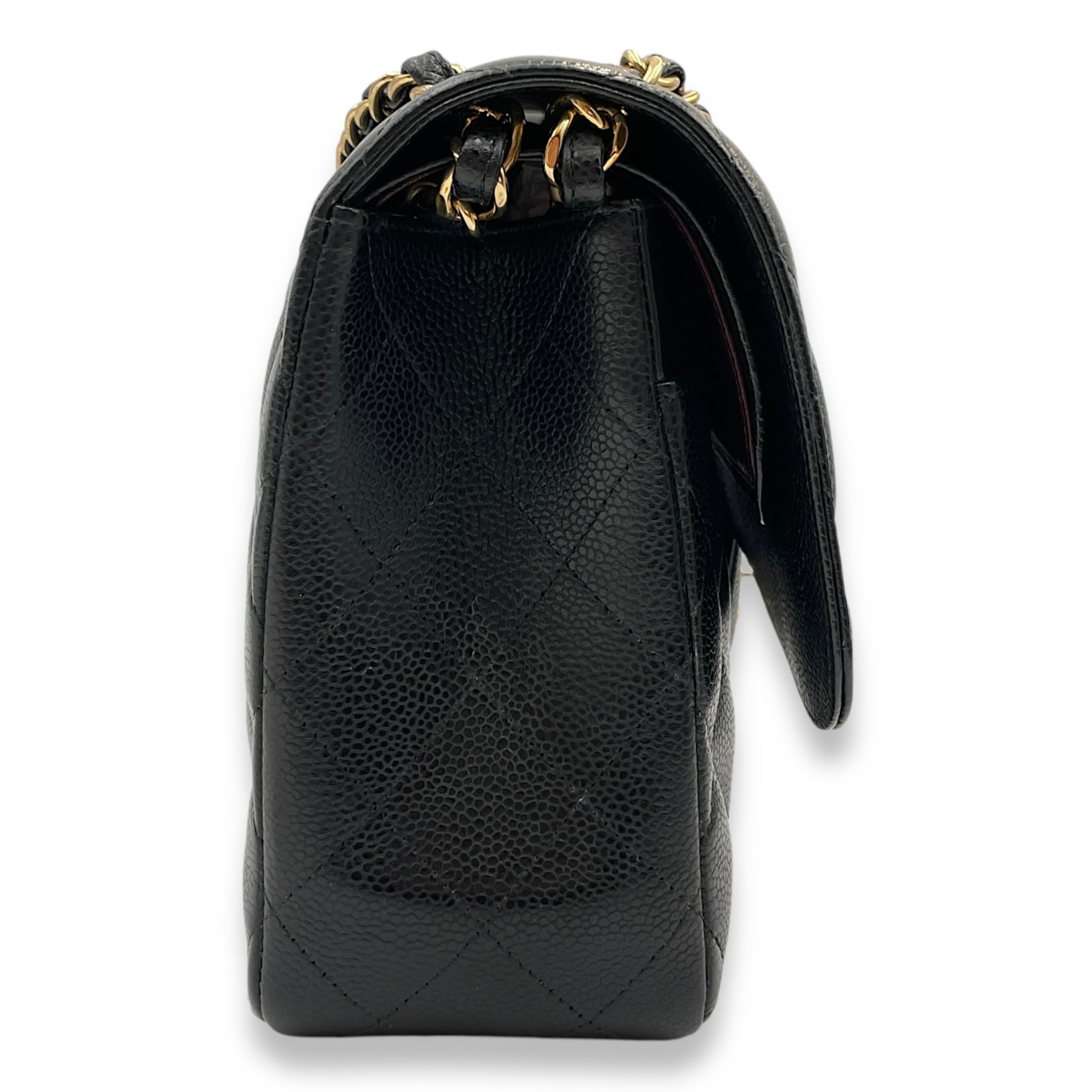 Classic (DF) Jumbo Black Shoulder Bag in Caviar Leather, Gold hardware