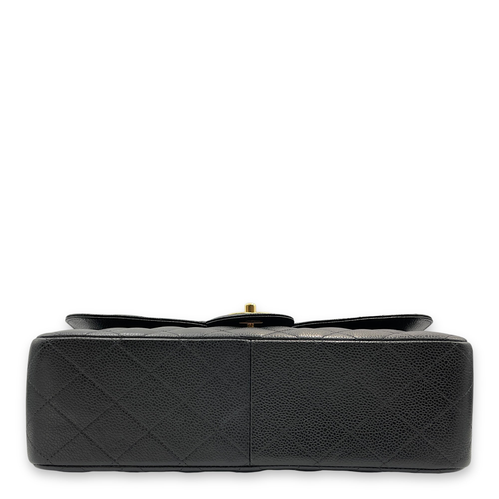 Classic (DF) Jumbo Black Shoulder Bag in Caviar Leather, Gold hardware