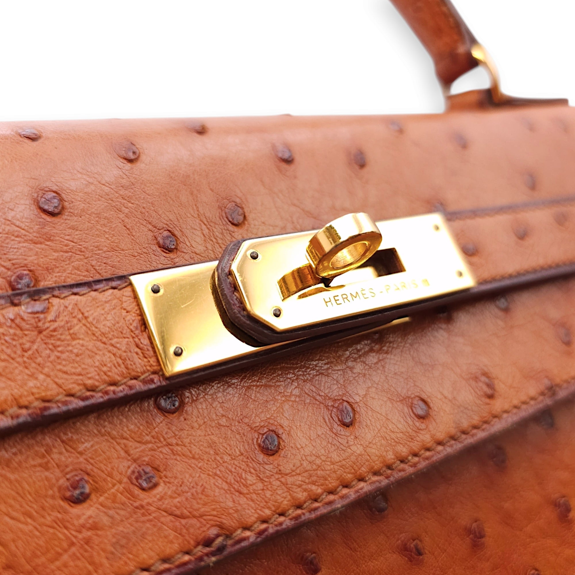 Sellier Kelly 32 Cognac in Ostrich Gold hardware