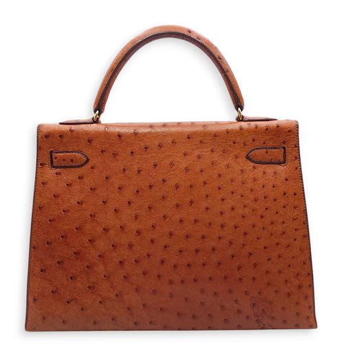 Sellier Kelly 32 Cognac in Ostrich Gold hardware