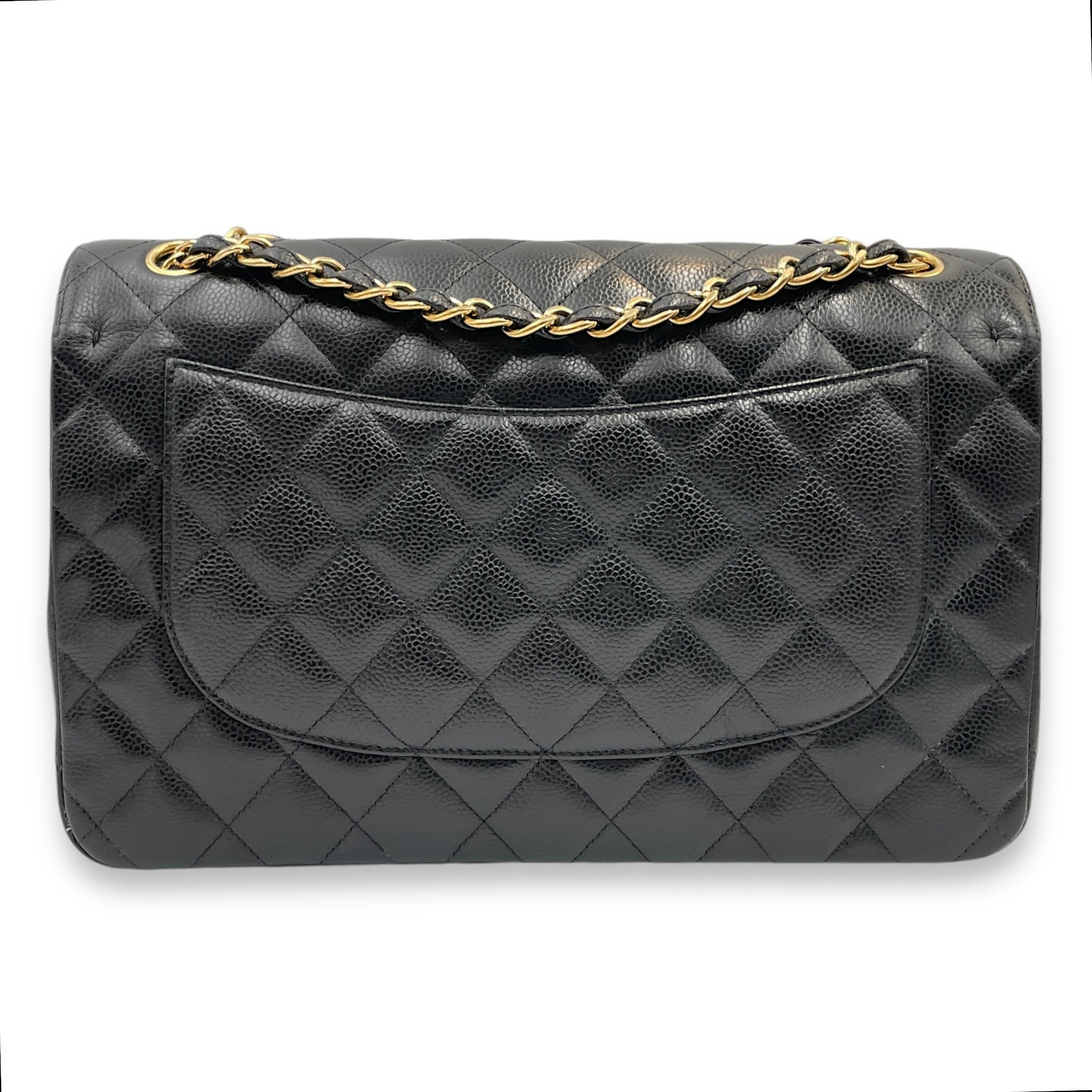 Classic (DF) Jumbo Black Shoulder Bag in Caviar Leather, Gold hardware