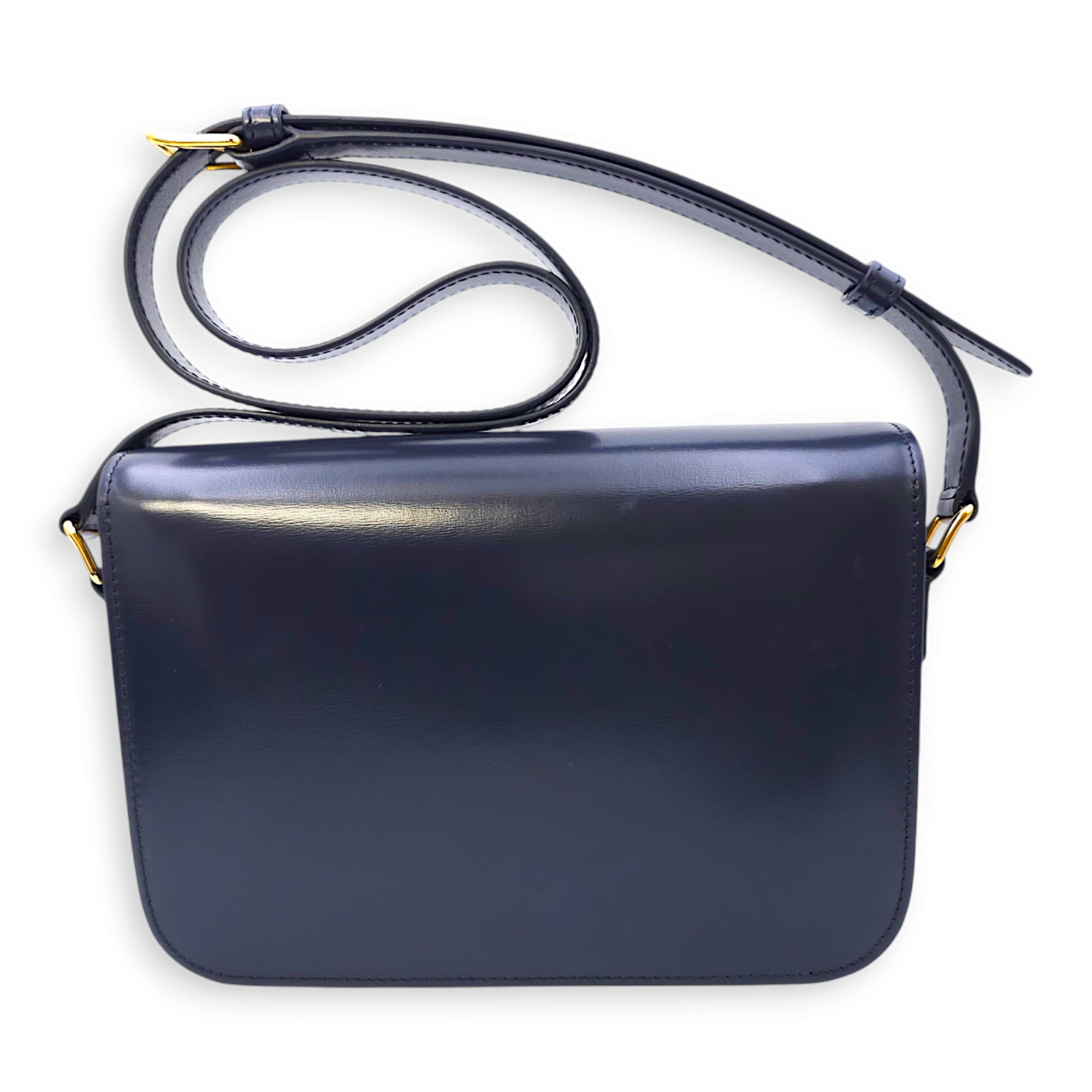 Triomphe Classic Flap 22x15x6cm Blue Shoulder Bag in Calfskin, Gold hardware