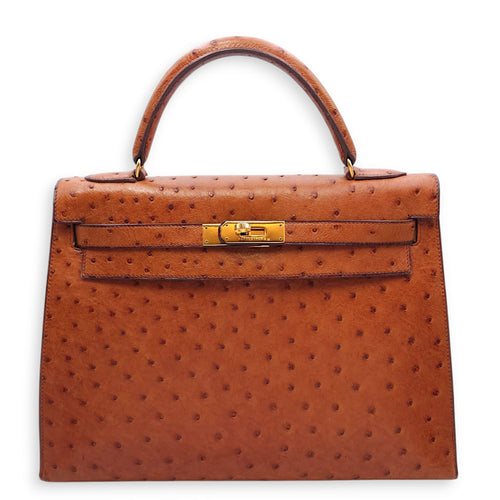 Sellier Kelly 32 Cognac in Ostrich Gold hardware
